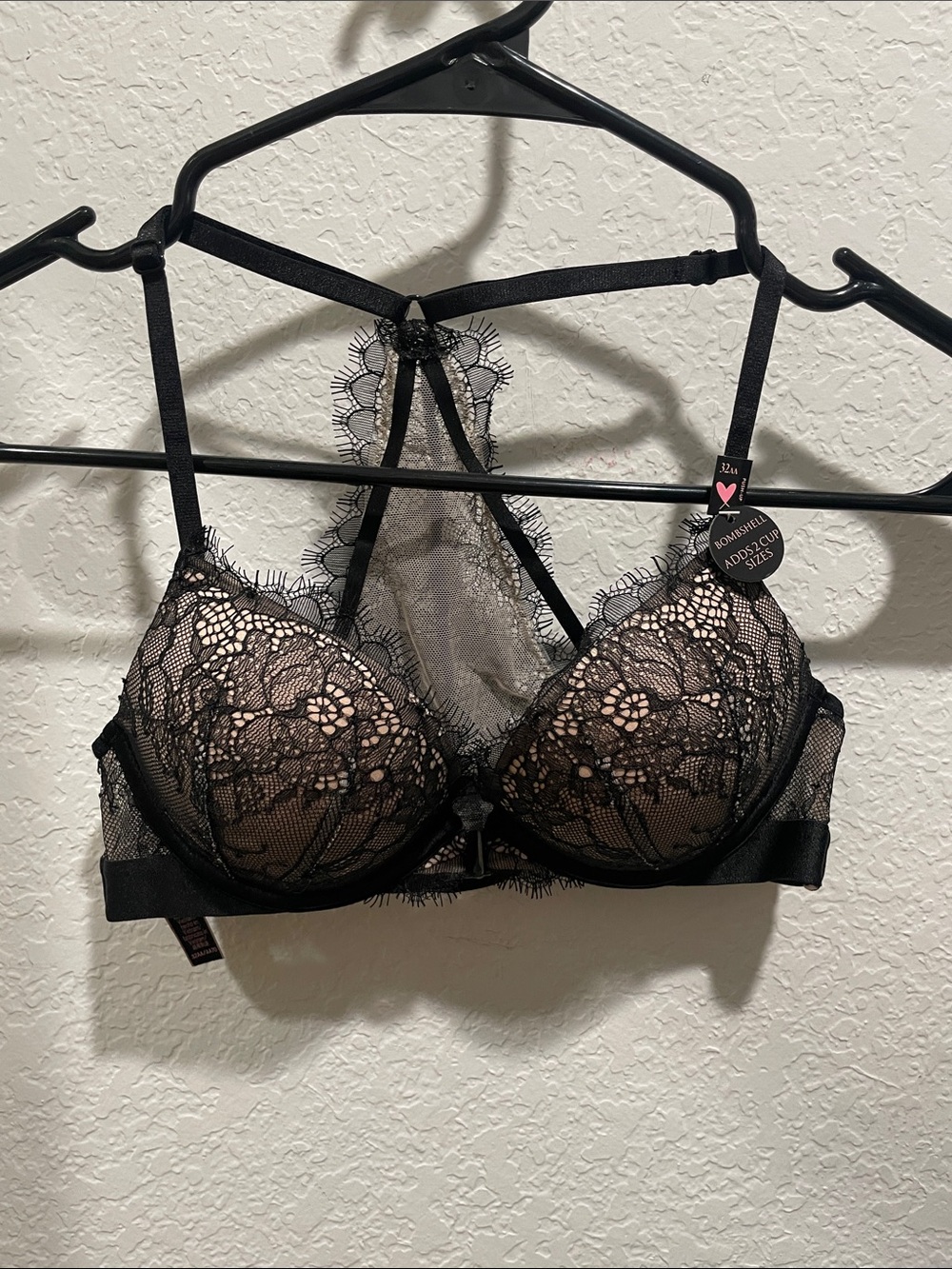 Black Lace Push-Up Bralette with Strappy Back